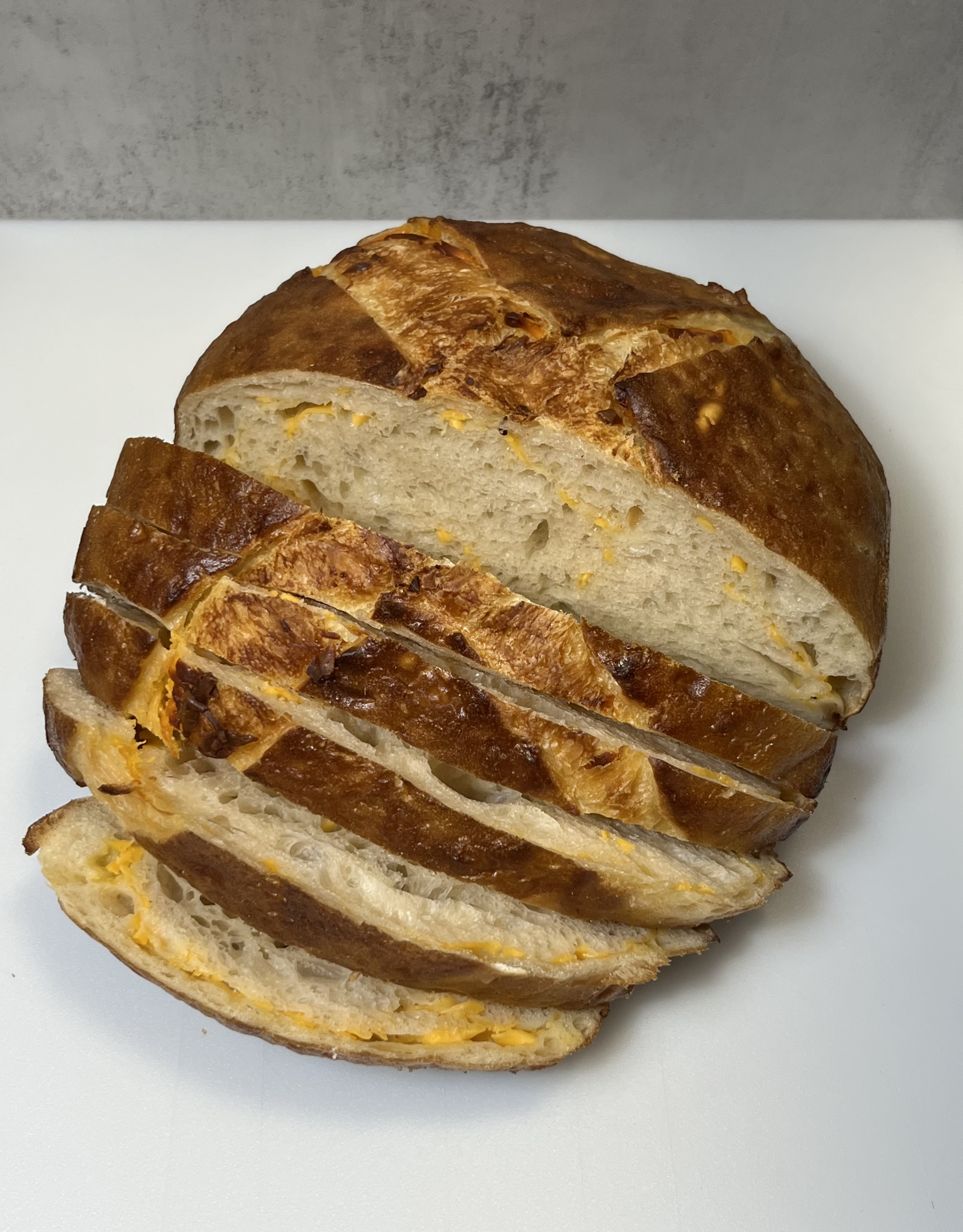 Cheddar sourdough loaf slices